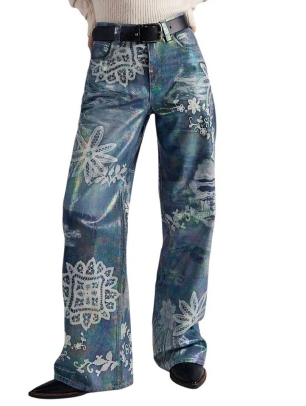 Free People Tinsley Baggy Highrise Iridescent Jeans NWT